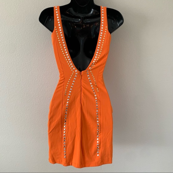 Bebe Orange Open Back Studded Tank Mini Dress - Picture 8 of 14